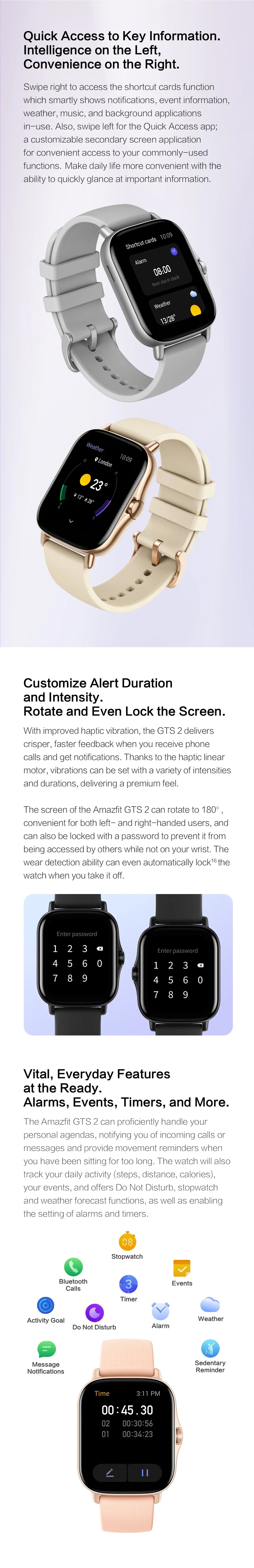 Amazfit GTS 2 Smartwatch 5ATM Waterproof Health and Fitness Tracking Smart Watch ALEXA Built-In 95-90New Smart Watches