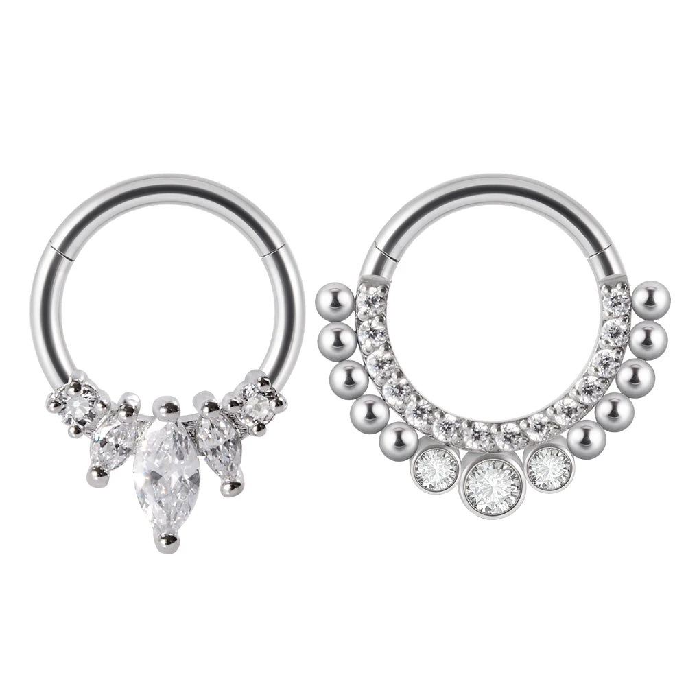 1piece Surgical Steel Micro Zircon Nose Hinged Ring Forward Septum Clicker Ear Cartilage Tragus Body Jewelry 16G