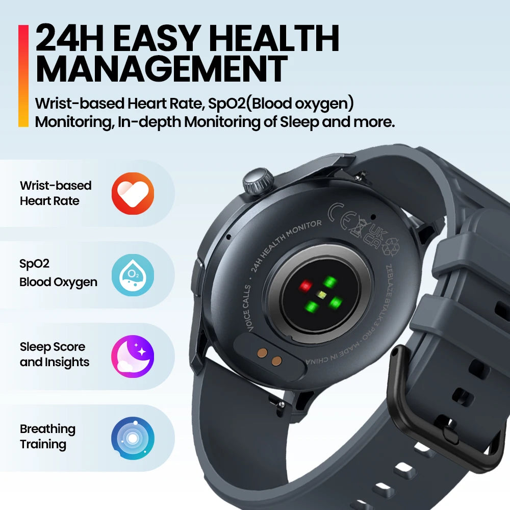 Zeblaze Btalk 3 PRO 1.43" AMOLED Display Smart Watch Make/Answer Phone Calls Heart Rate/SpO2/Sleep Breathing Training Smartwatch