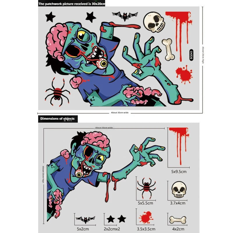 Halloween Glass Showcase Scene Decoration Ghost Zombies Pumpkin Spiders Electrostatic Window Stickers Halloween Party Decoration