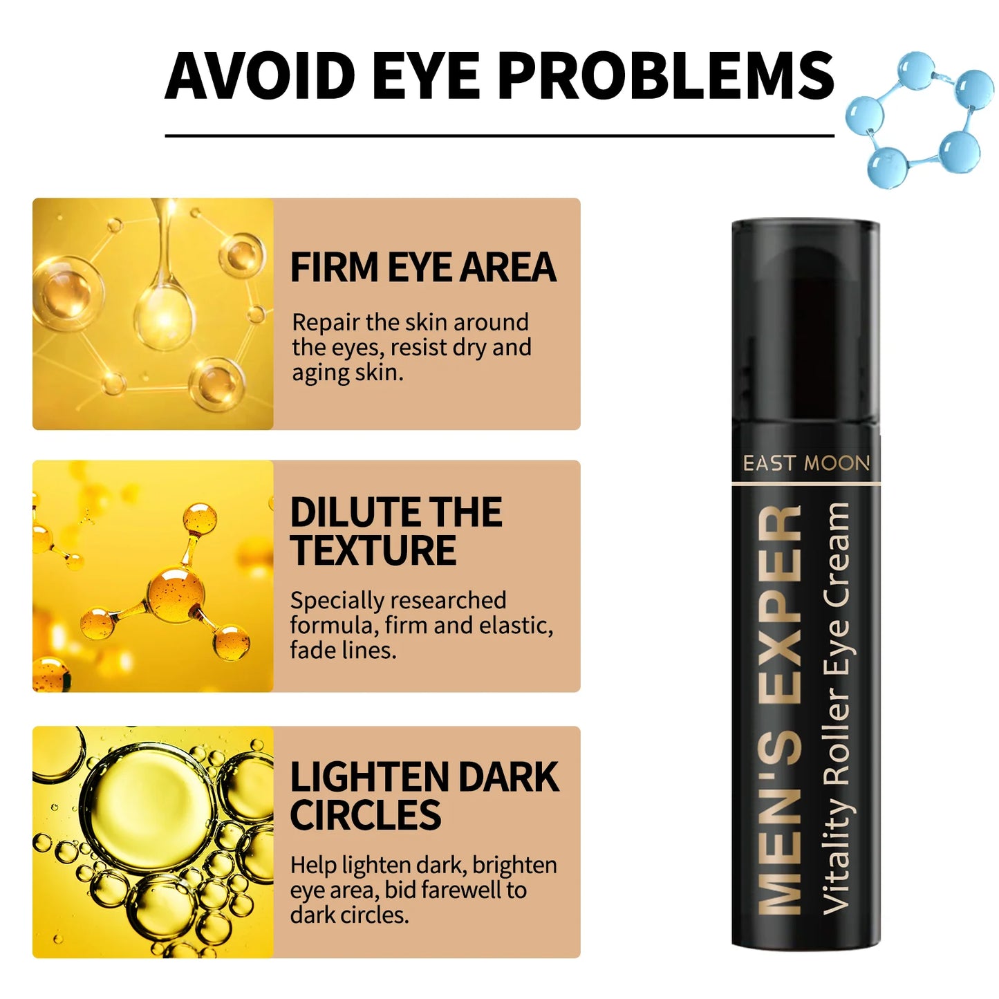 Men's Eye Cream Roller Deep Moisturize Firming Fade Fine Line Removal Black Circles Anti-Puffiness Firming Lifting Eye Care Crea