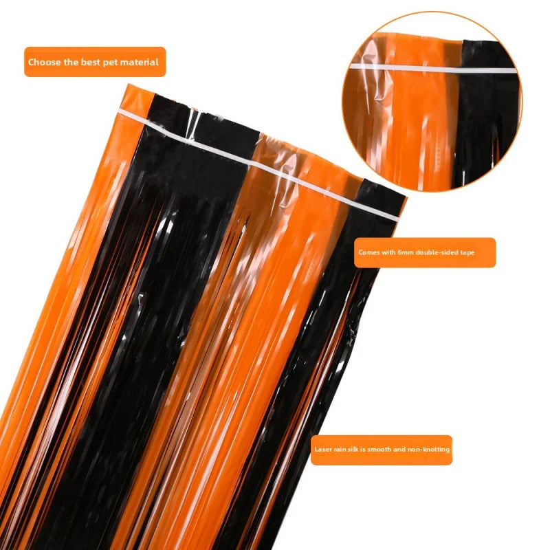 1Halloween Theme Spanish Blood Handprint Door Curtain Orange Black Rain Silk Curtain，Horror Atmosphere Props Party Decoration Do