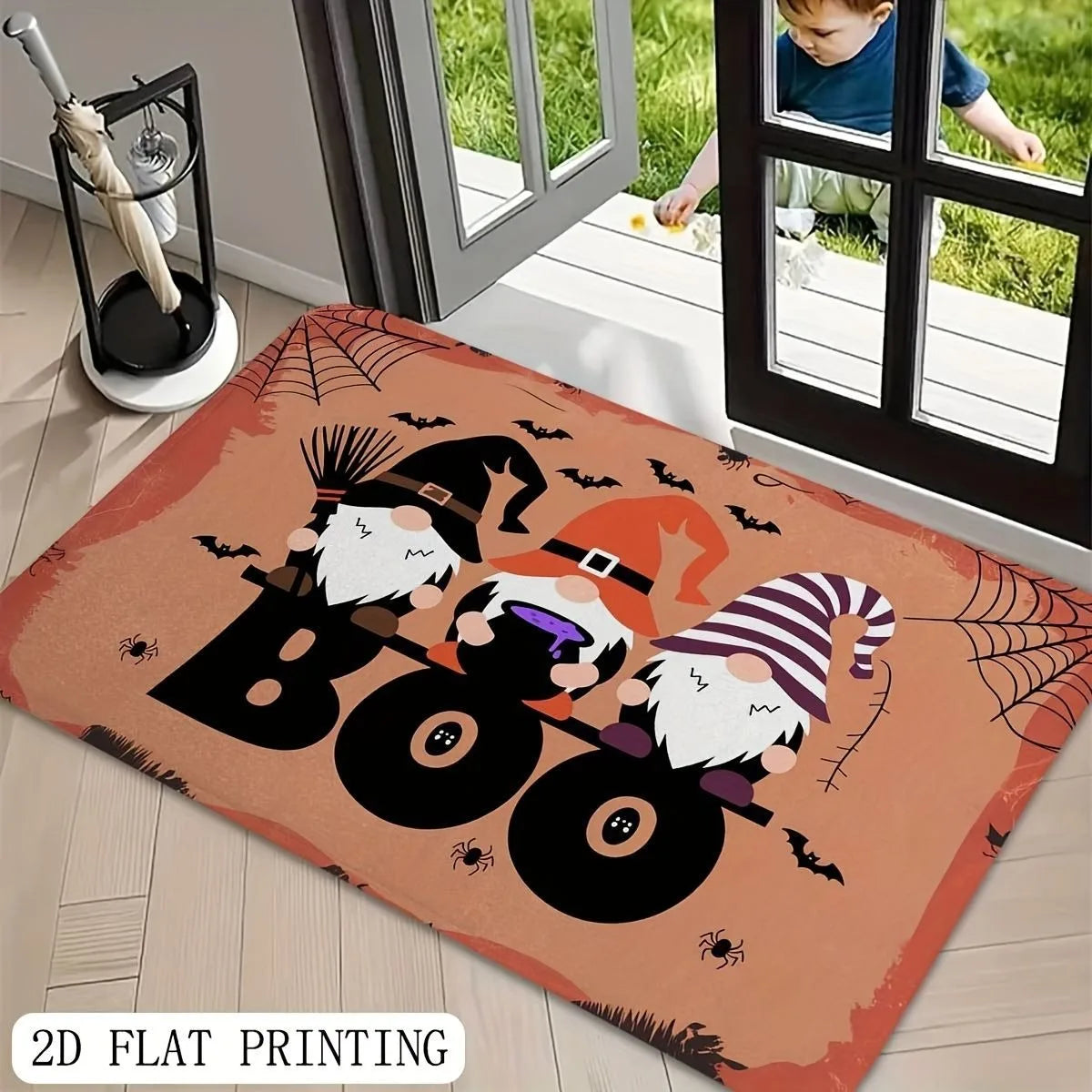 Halloween Pumpkin Bat Ghost Skeleton Thrilling Floor Mat  Entrance Foyer Bathroom Absorbent Foot Door Mat Horror Skeleton