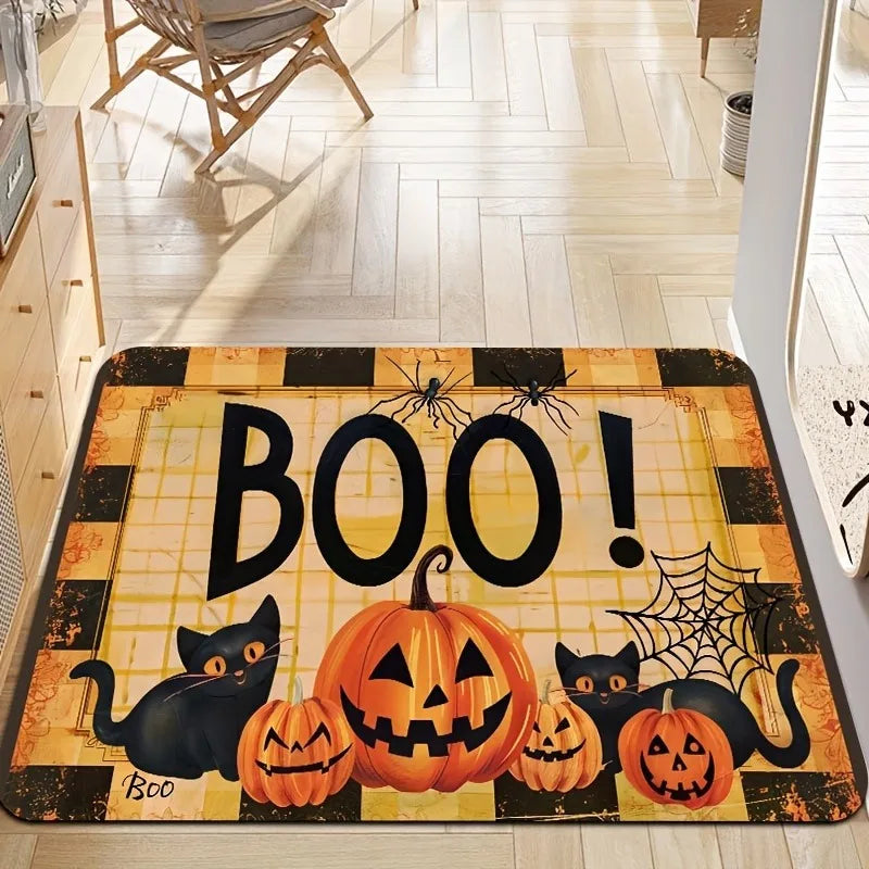 Halloween Pumpkin Bat Ghost Skeleton Thrilling Floor Mat  Entrance Foyer Bathroom Absorbent Foot Door Mat Horror Skeleton
