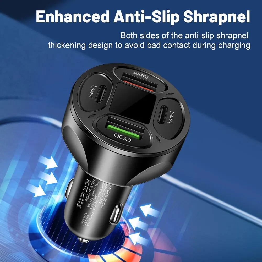 66W 4 Ports USB Car Charger Fast Charging PD Quick Charge 3.0 USB