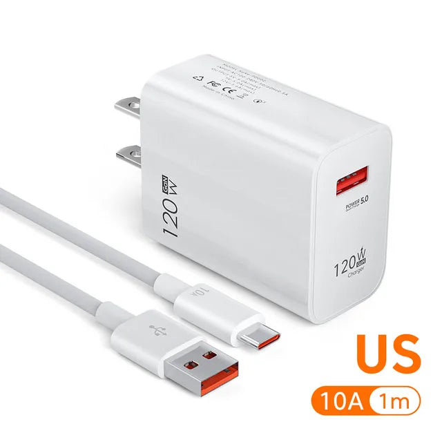 GAN 120W USB Charger Fast Charging Type C Cable Mobile Phone Chargers For Huawei Samsung Xiaomi 12 Quick Charge 5.0 USB C Cable