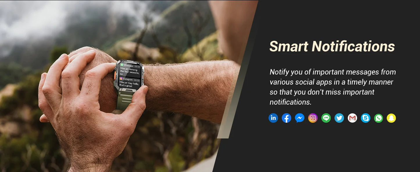 Blackview New Smart Watch 2.01'' HD Display Outdoor Men's Watches with Emergency Lighting Bluetooth Call Waterproof Smartwatch